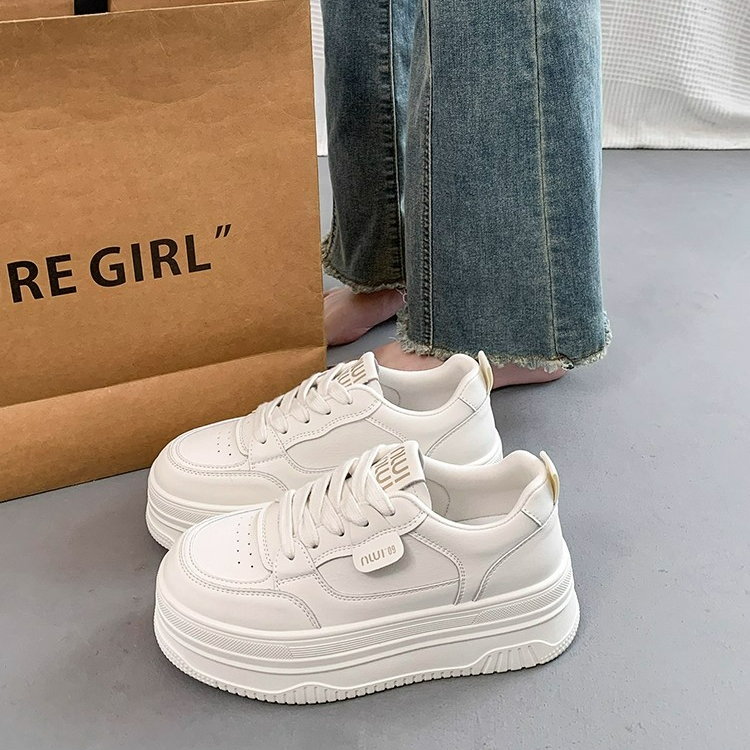 Moleubak厚底小白鞋女2025年秋季新款百搭休闲面包鞋增高松糕板鞋