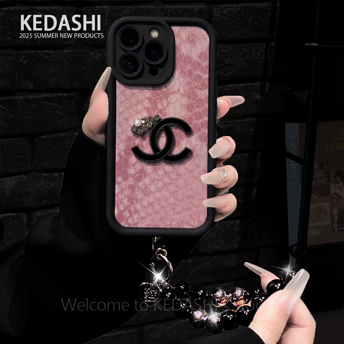 粉色蛇皮纹适用苹果16PROMAX双C标华为VIVO小米OPPO手链手机壳女