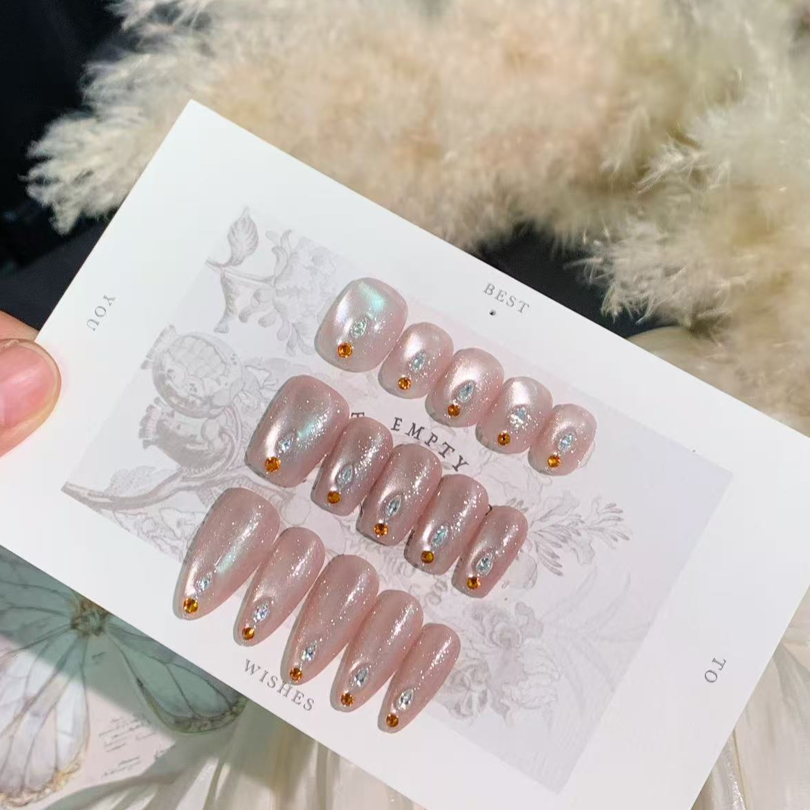 血橙丨施华洛最新款平底圆钻猫眼显白高级感纯手工穿戴甲