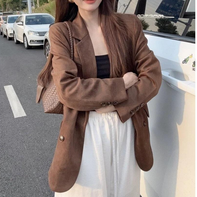 高级设计感翻领西装小外套女2025秋季新款老钱风气质百搭西服上衣