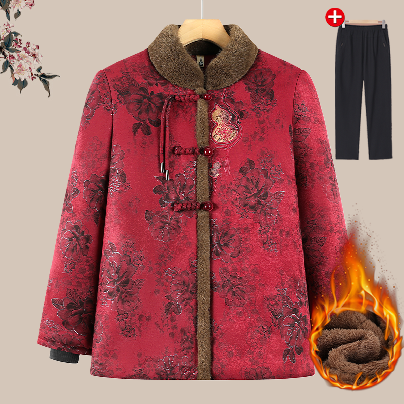 中老年人秋冬装加绒上衣加绒外婆衣服老奶奶加厚棉衣妈妈加厚衣服