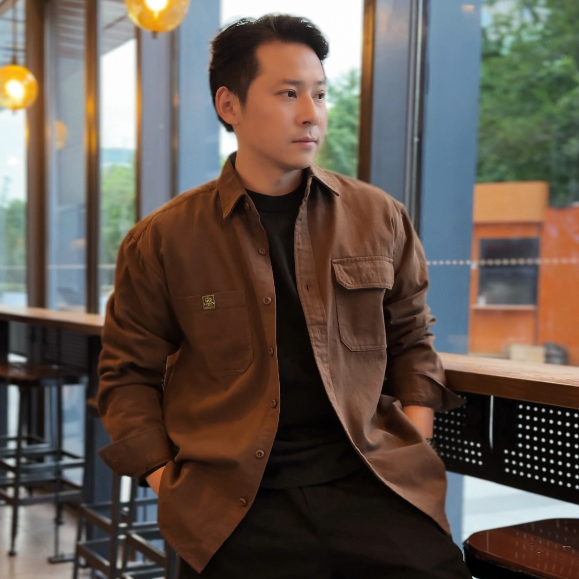 GuuRest/古休纯棉衬衫长袖秋季翻领复古休闲百搭经典宽松时尚Z