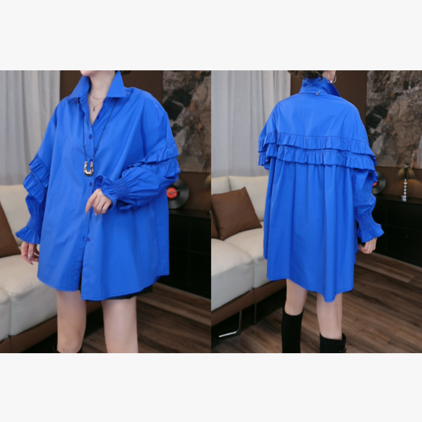 【鑫-蕾】秋季新款衬衫气质休闲百搭设计褶皱感宽松衬衫29305