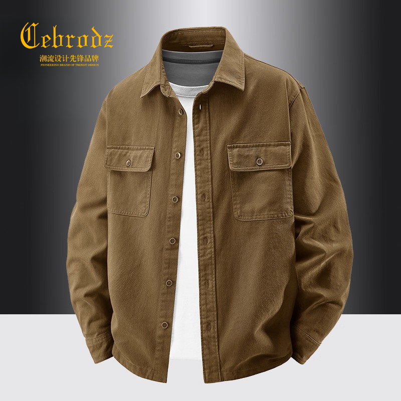 法国Cebrodz2025新款男士长袖夹克秋款透气休闲复古工装大口袋