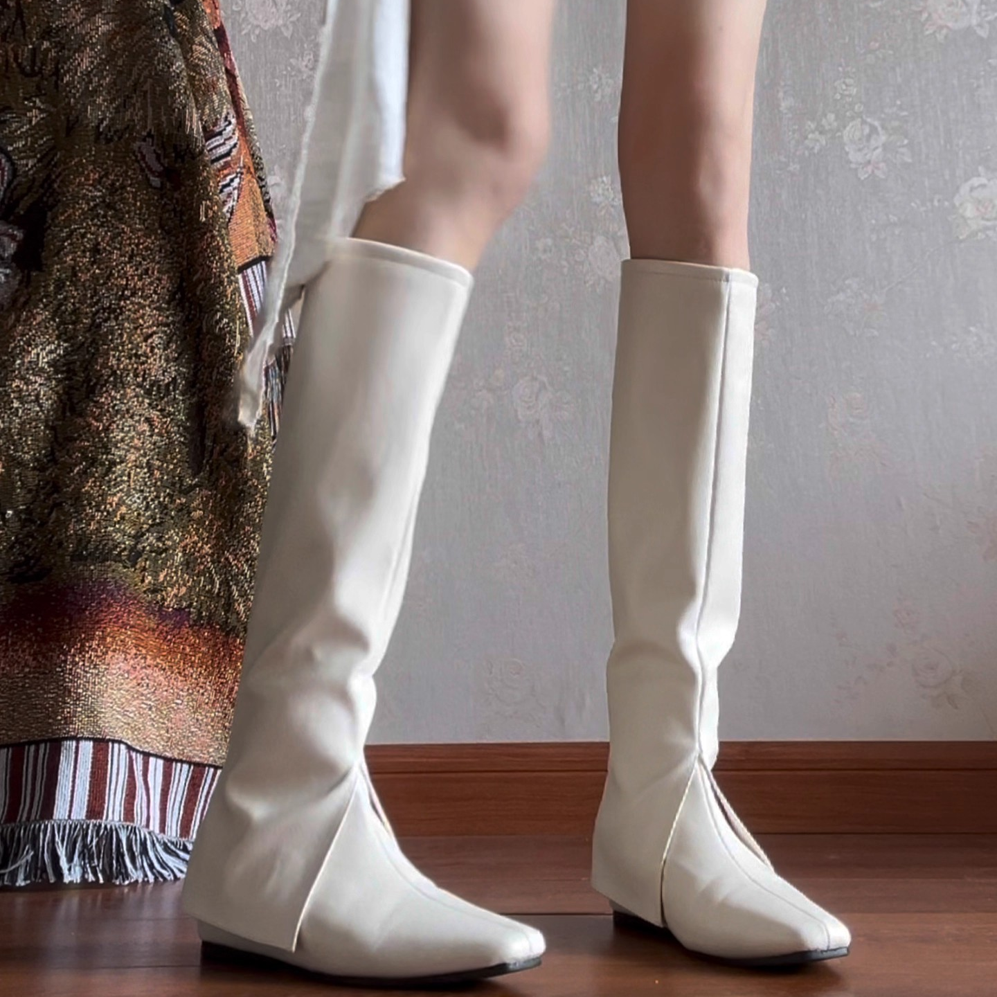 羊皮版~内增高显瘦不过膝裤管靴女靴2025秋冬辣妹高筒靴骑士靴