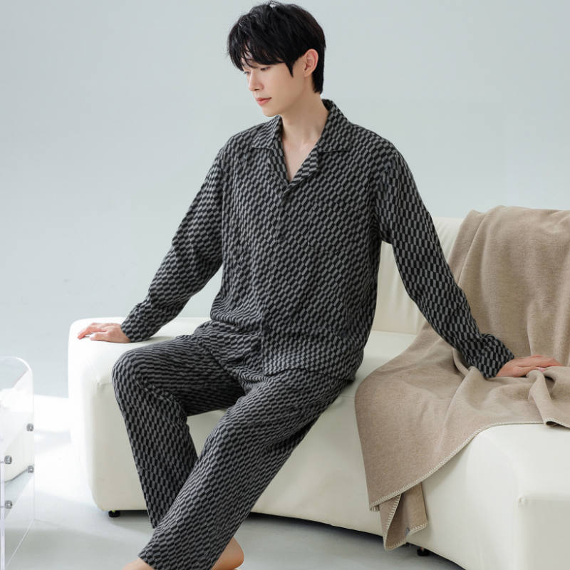 2025秋季新款德绒保暖男士翻领时尚高端睡衣休闲家居服套装