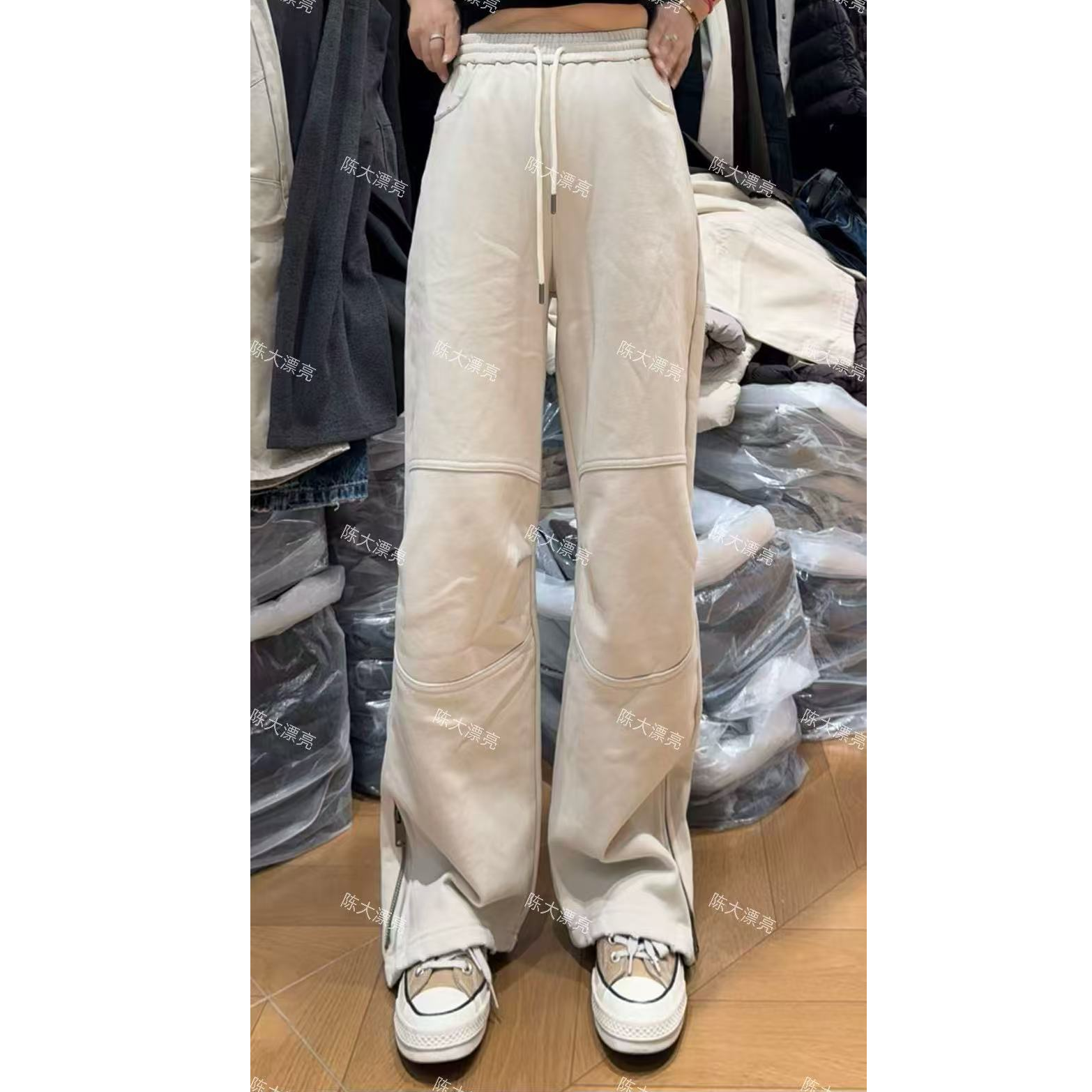 2025秋冬新款侧拉链抽绳休闲卫裤女时尚