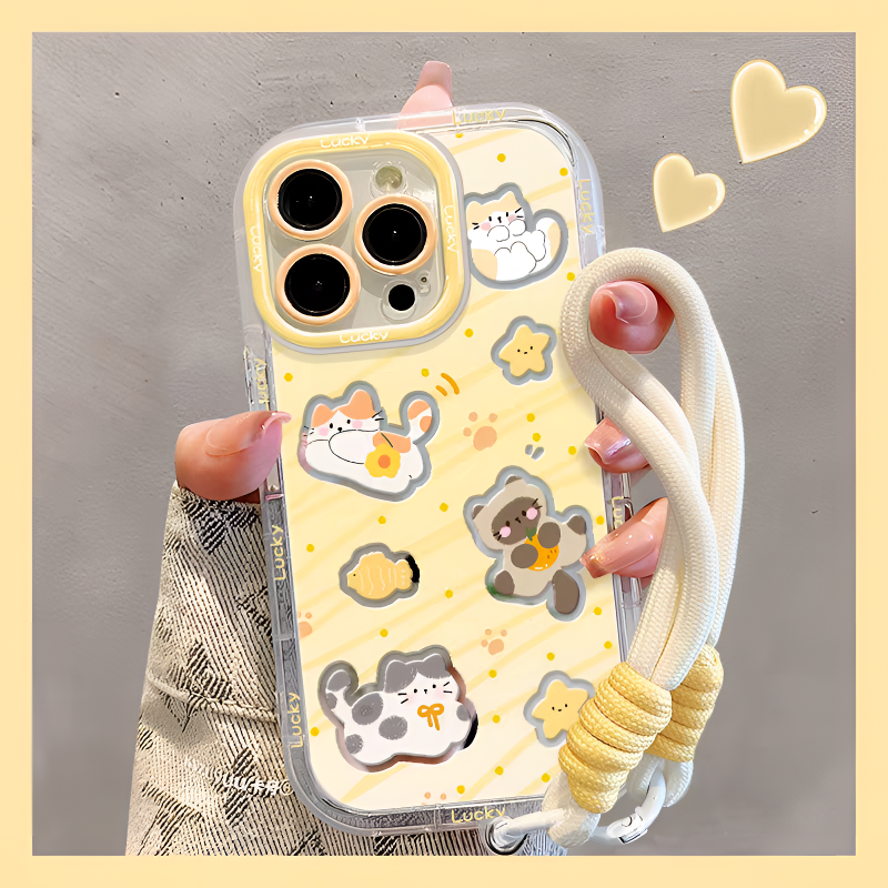 黄星星猫咪适用iPhone16新款15手机壳14PLUS苹果13镜面12全包11套