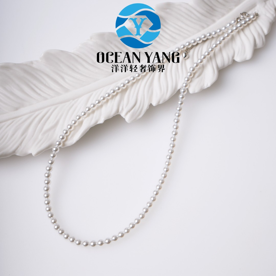 925银银制品 YyQs——S925银 3-4mm小米珠项链40+5cm延长链