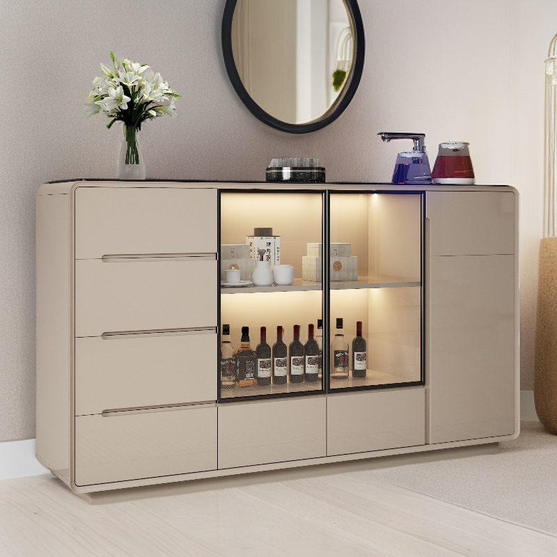 客厅弧形餐边柜轻奢极简风家用多功能智能茶吧机靠墙收纳茶柜一体