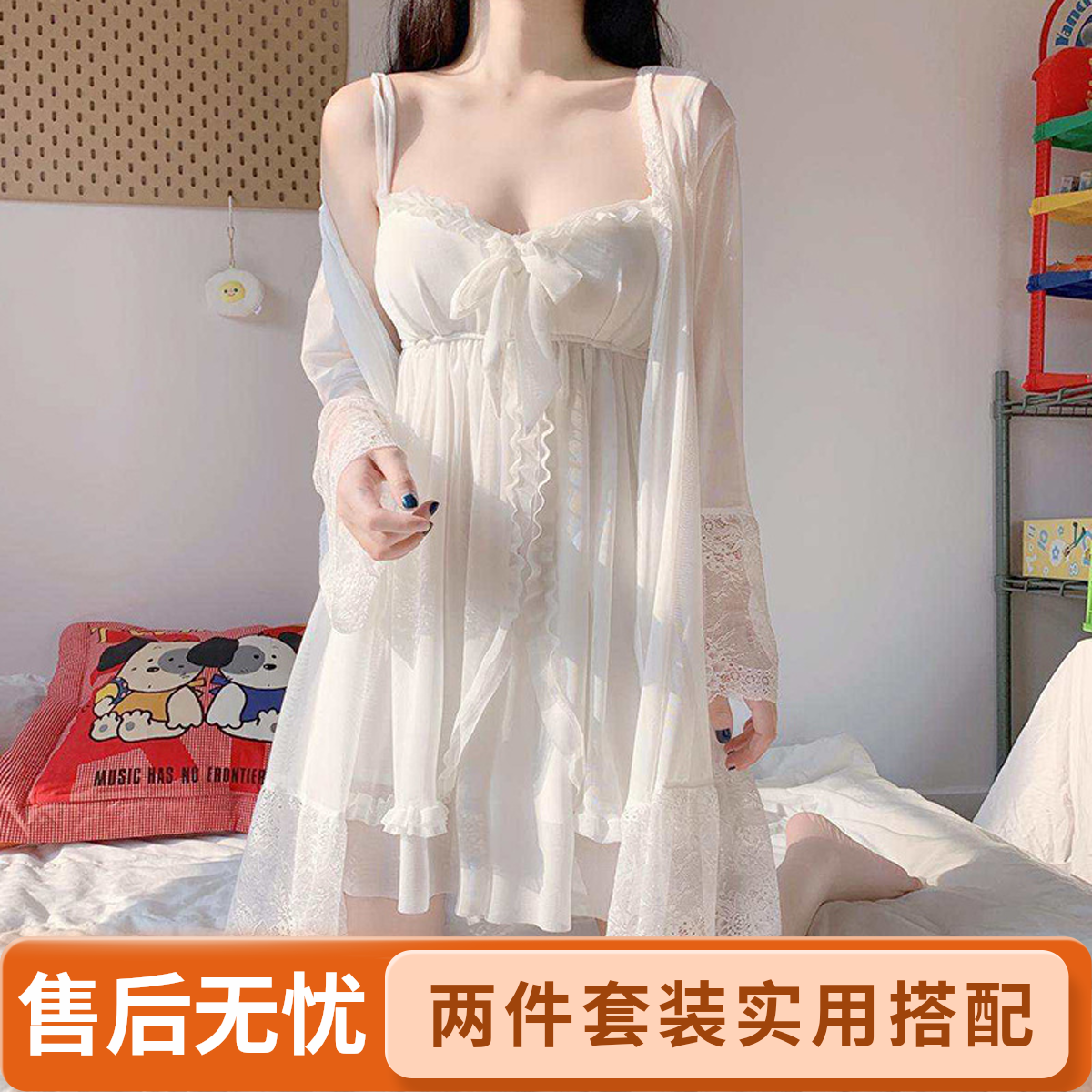 性感中长款夏季纯欲风睡裙蕾丝网纱睡衣白色睡衣女款爆款2025新款