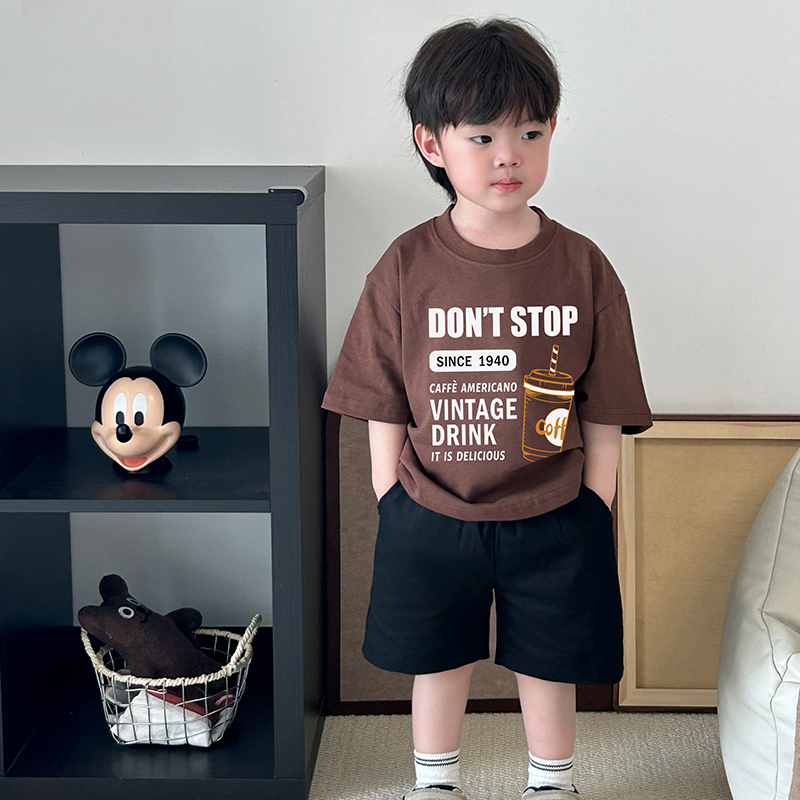 韩系童装帅气男童短袖棉T恤中小童宽松夏季儿童上衣潮2025夏新款