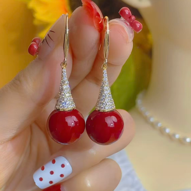 铜合金合成锆石耳饰 时尚气质百搭轻奢珠珠甜美耳环187