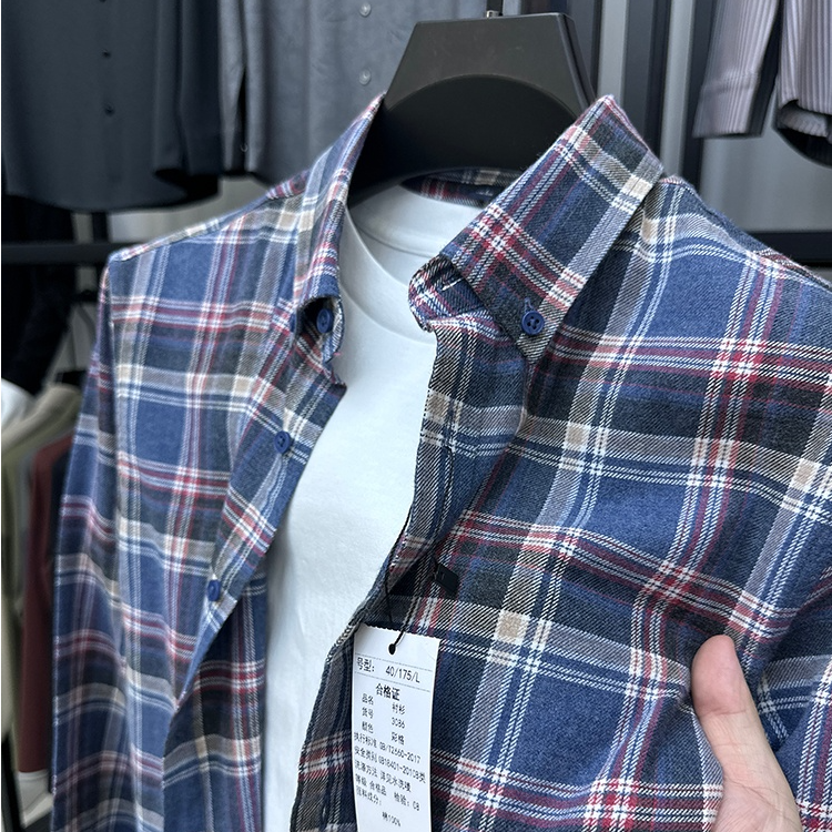 Zero Degree North100%纯棉格子长袖衬衫男士春秋季磨毛休闲衬衣