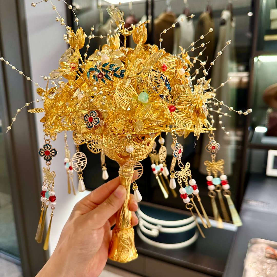 蓝金色新娘手捧花手工礼物diy结婚成品材料包送闺蜜秀禾高级婚礼