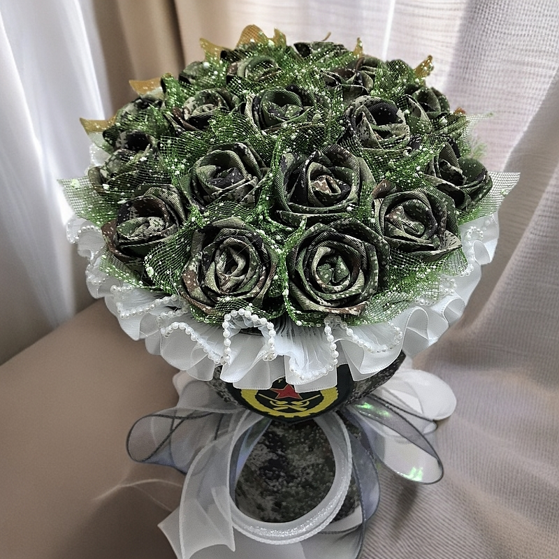 纯手工迷彩花19朵（入伍，休假，退伍）节日礼物军花花束玫瑰花