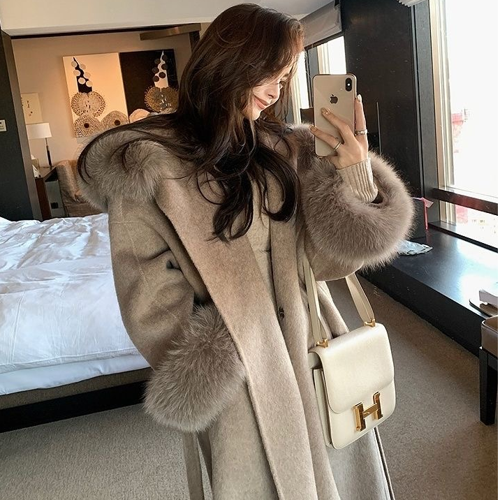 贵气感超大毛领双面羊毛呢大衣女中长款2025冬新款轻奢毛呢外套