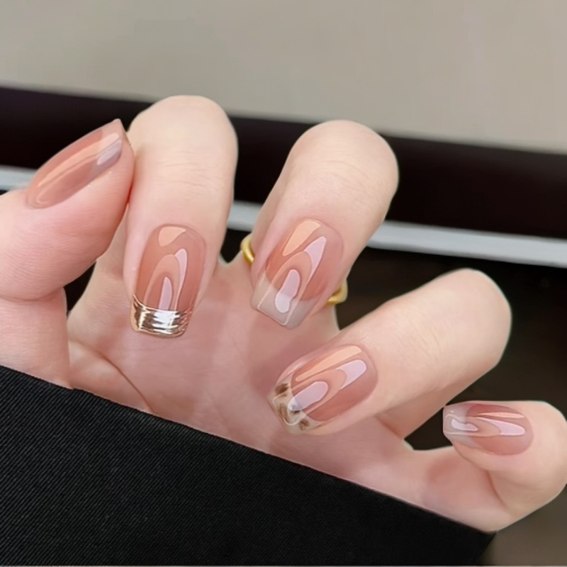 【西西里】初秋冰透腮红法式猫眼美甲温柔显白高级全手工穿戴甲短款