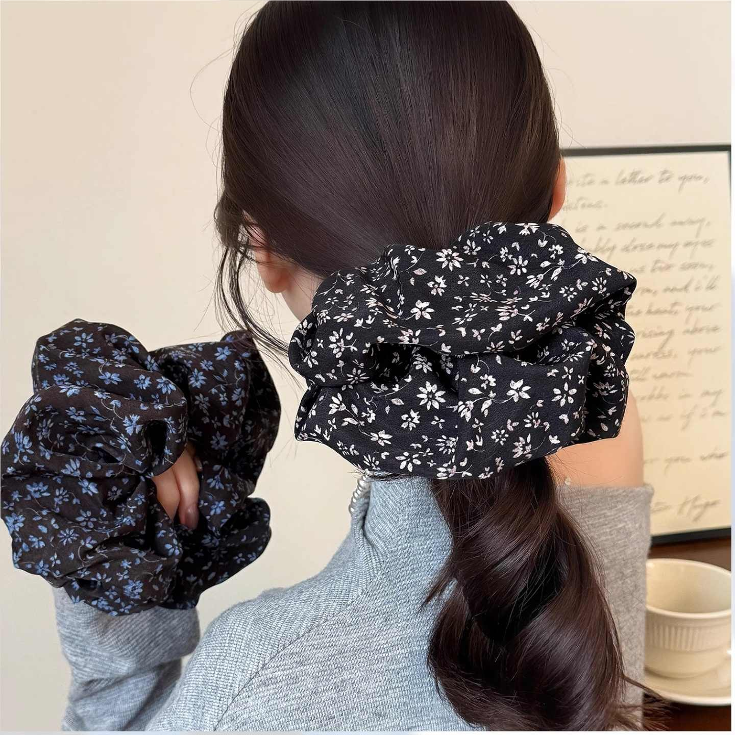 韩系温柔碎花大肠发圈超大女高级感大号扎发头绳发量多发饰发绳