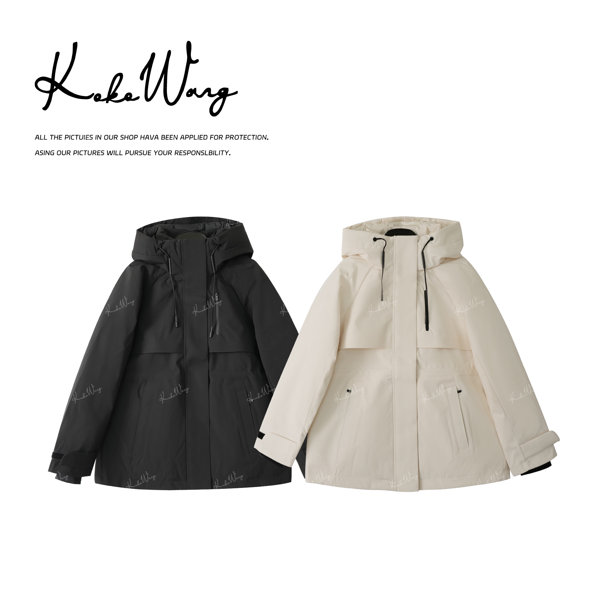 KOKO WANG秋冬连帽收腰保暖科鲁达90白鹅绒冲锋衣外套X8055K26W47