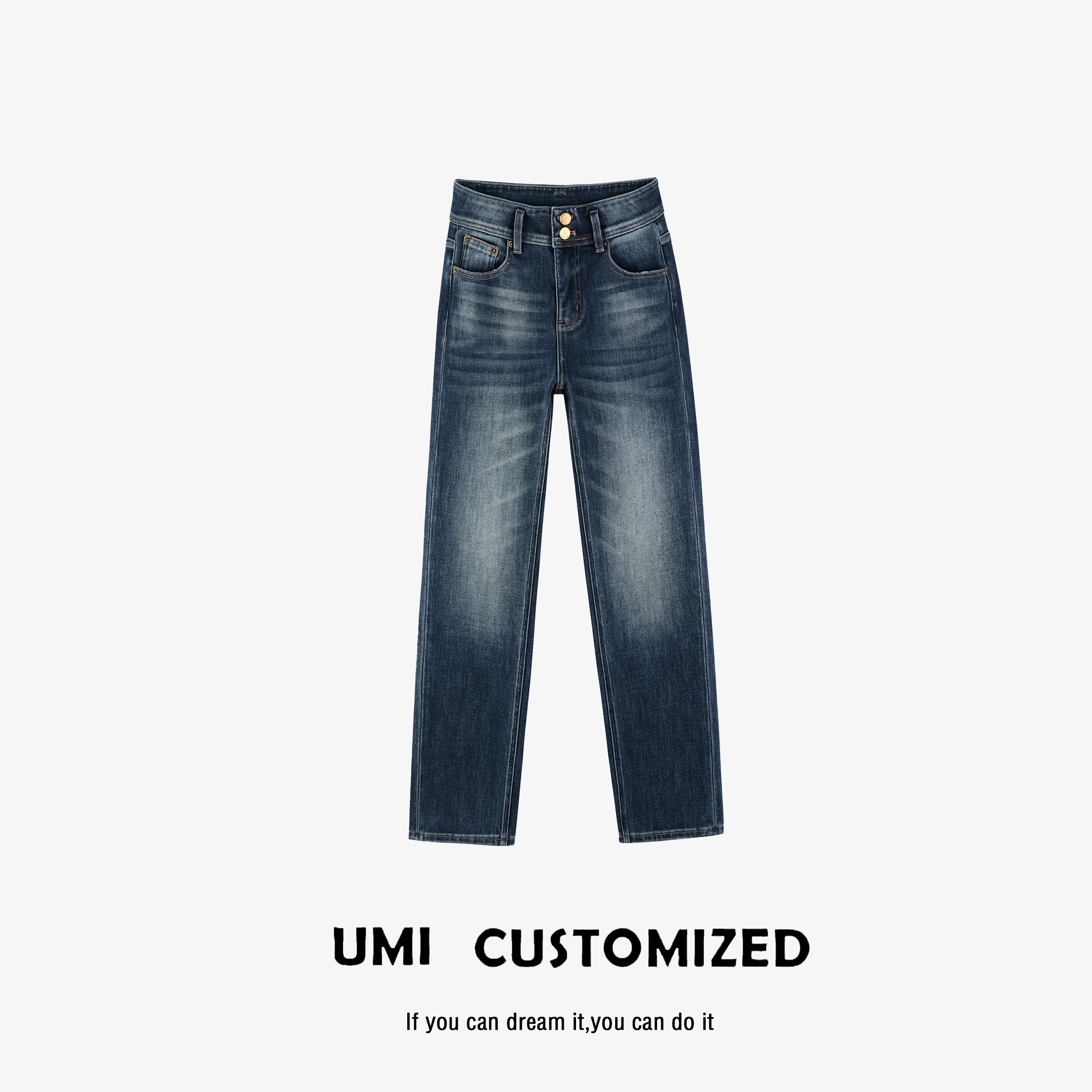 UMI "烟管"2025早秋高腰四面弹百搭九分双扣烟管牛仔裤 COSTOMZED