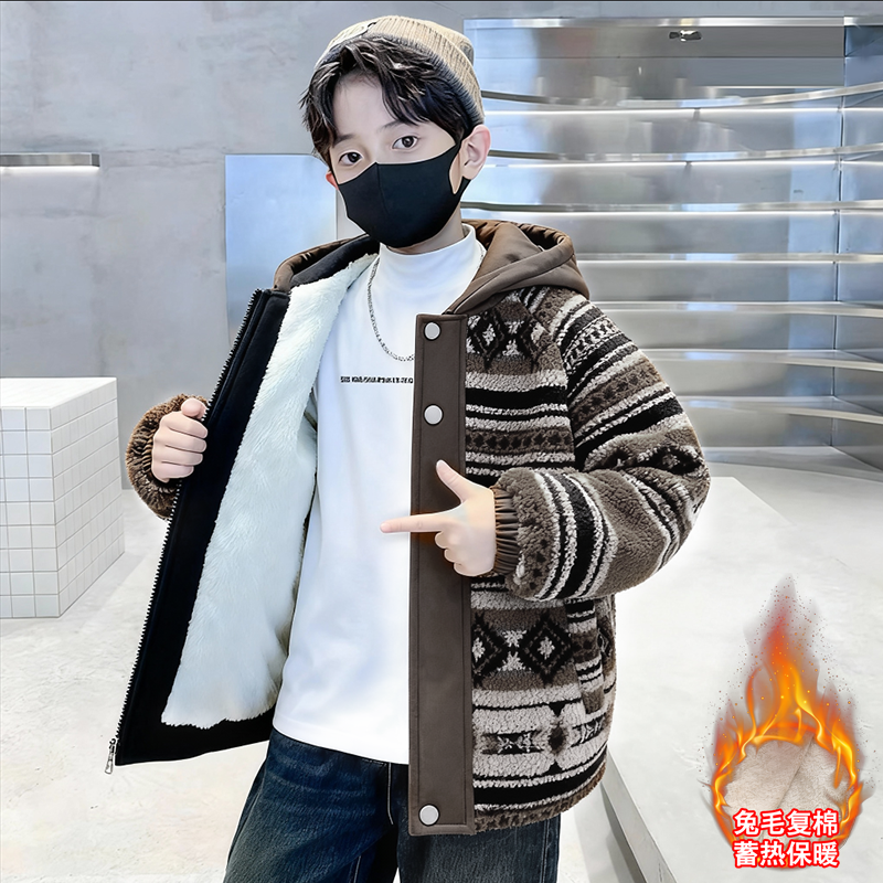 儿童装男童秋冬季外套2025新款冬款男孩中大童冬装毛毛衣加绒加厚