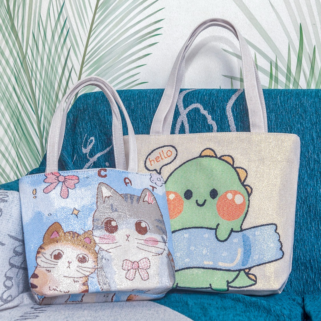 新款刺绣帆布单肩包休闲简约手提包卡通时尚学生补习包实用手拎包