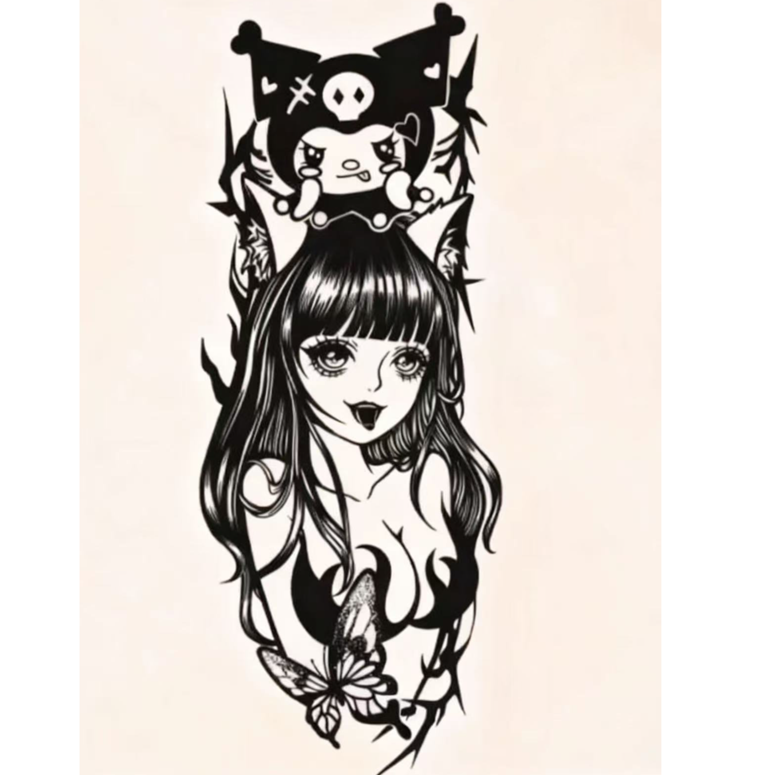 爆款库洛米美少女草本纹身贴纸防水防搓不反光仿真纹身贴