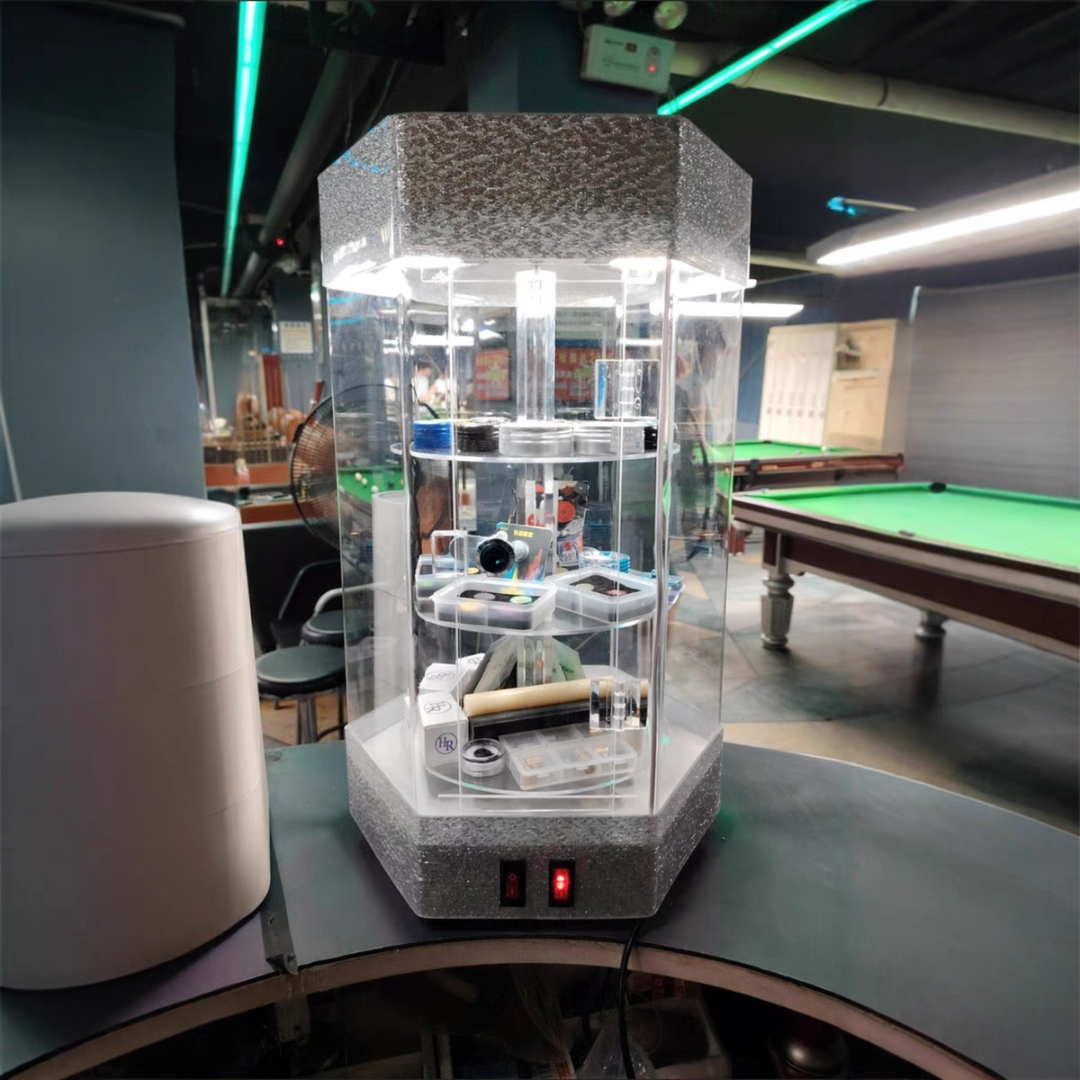 台球器材桌球皮头巧克粉电动旋转展示柜台牙模口腔展示架带灯光