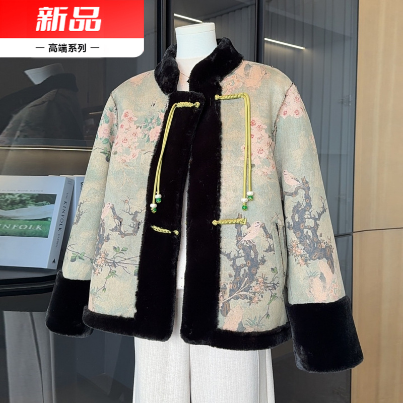 新中式国风中老年妈妈冬装仿皮草大衣加绒加厚外套气质奶奶上衣服