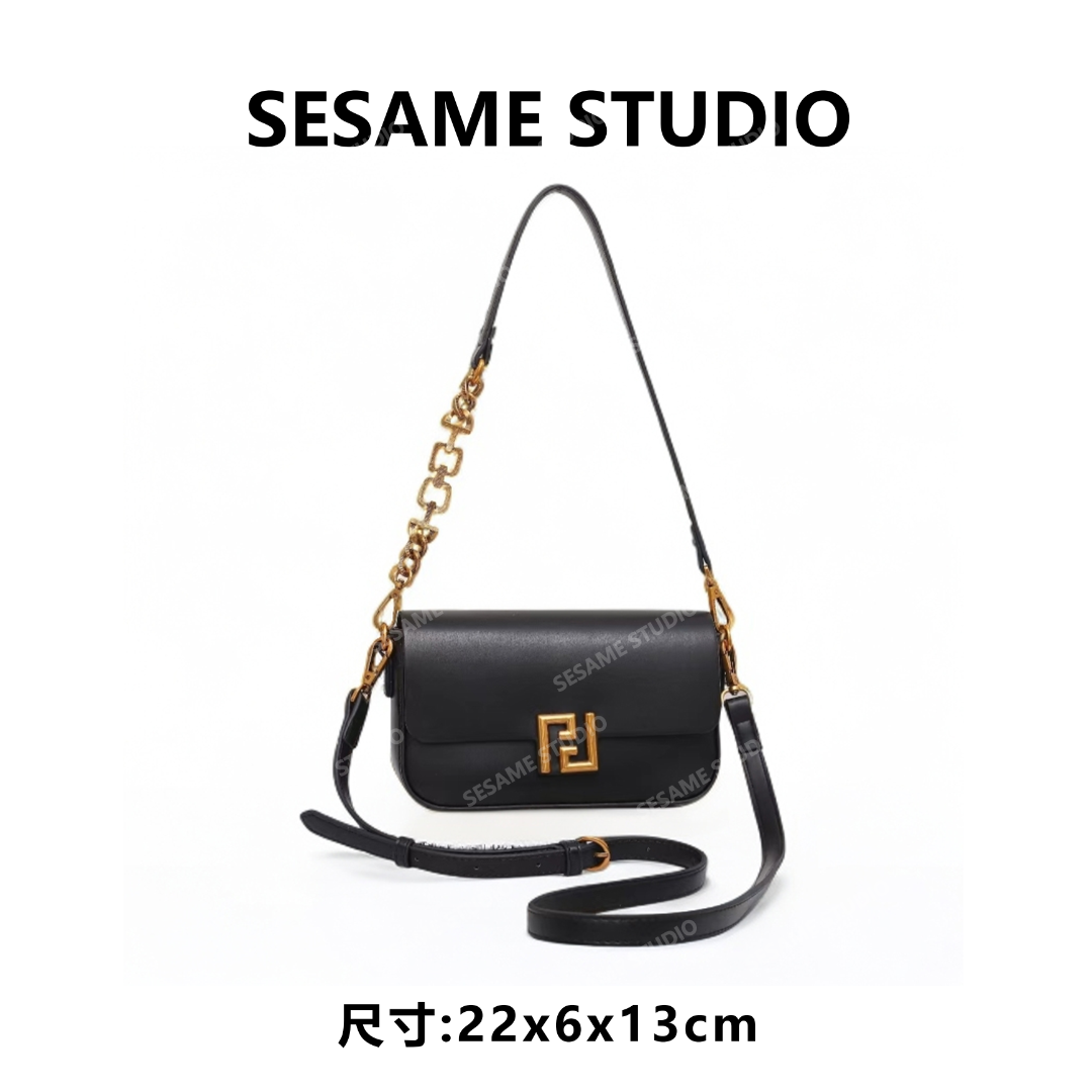 【芝麻集】GQ-24872-黑色时尚秋冬百搭腋下法棍包女包