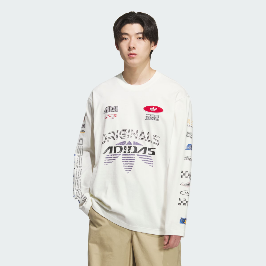 adidas/阿迪达斯MOTOLONGSLEEVE赛车风纯棉运动宽松长袖T恤KH1200