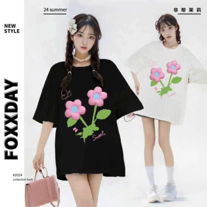 FOXXDAY小众潮牌【两朵小花】2025年夏季新款T恤宽松潮流男女短袖