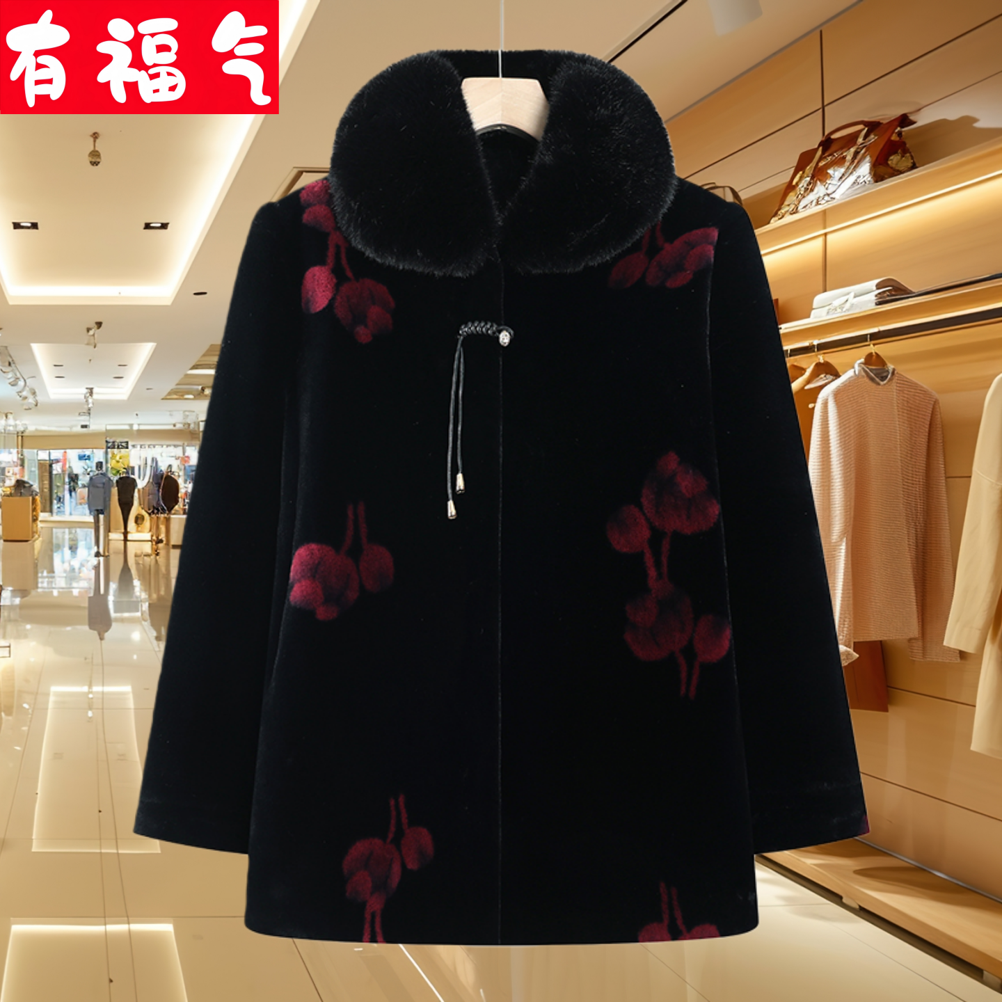 奶奶装加绒加厚冬季水貂绒外套高贵洋气妈妈皮草大衣老人冬天衣服