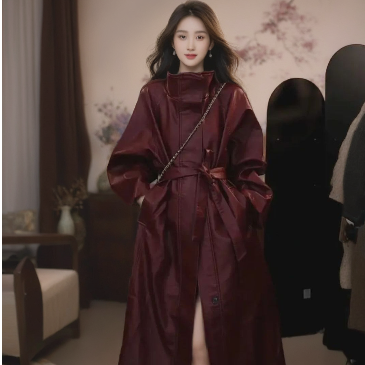 2025秋冬季新款皮衣女长款加厚气质外套显瘦时尚复古洋气风衣大衣