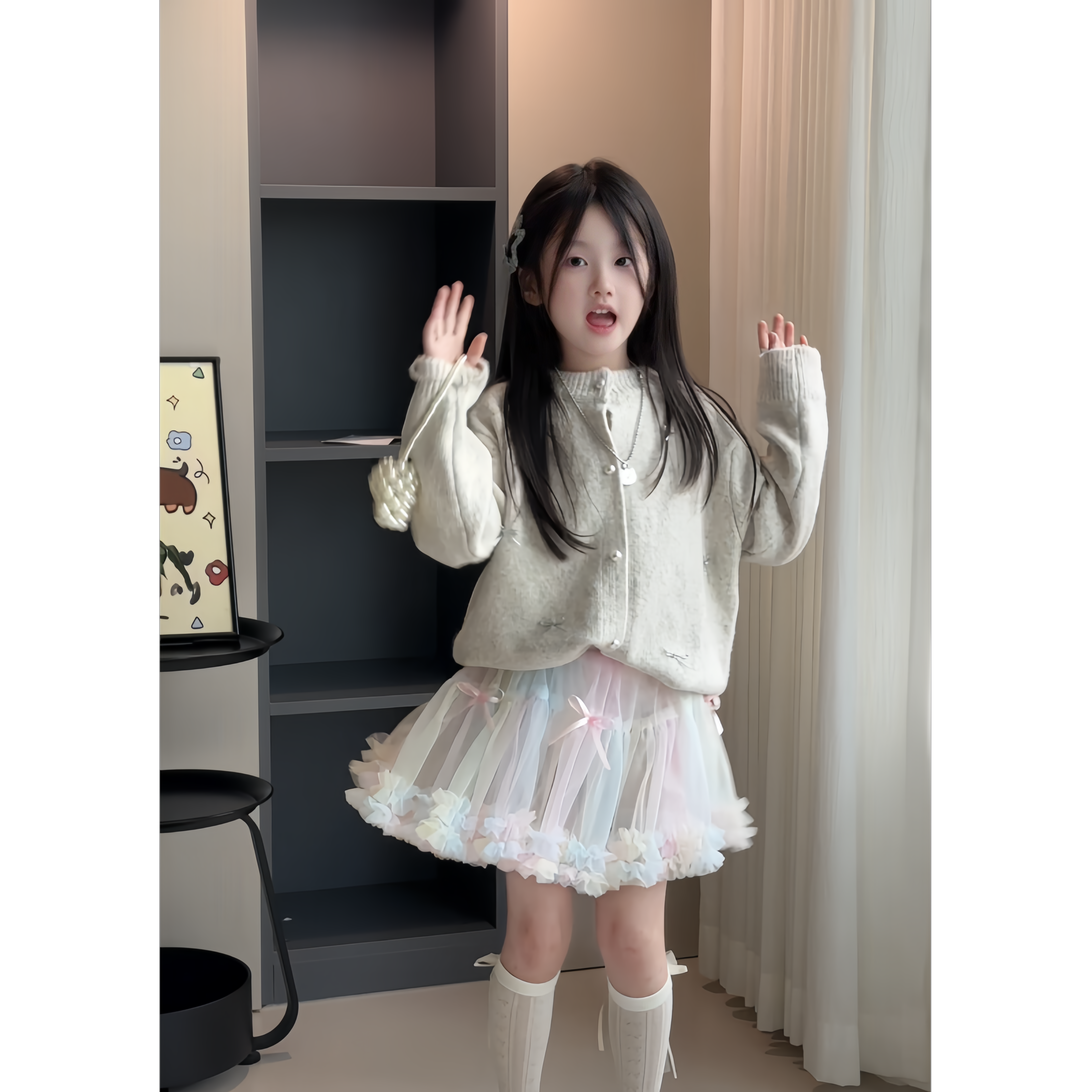 MUMUWU女童毛衣开衫春秋装2025新款中大通女孩针织亲子洋气外套