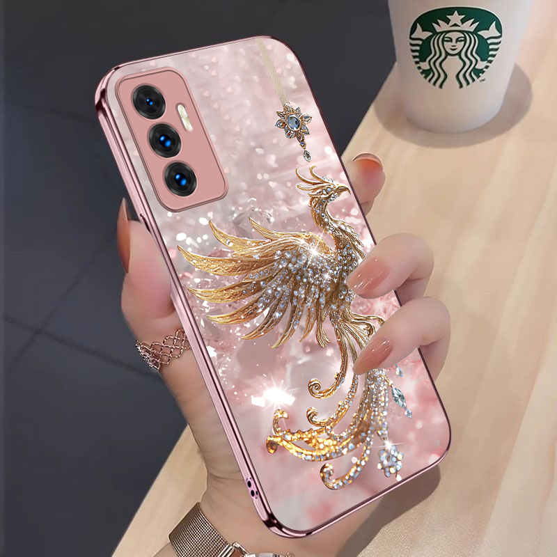 金钻凤凰vivoS10e手机壳V2130A轻奢耐脏玻璃壳金属漆全包防摔