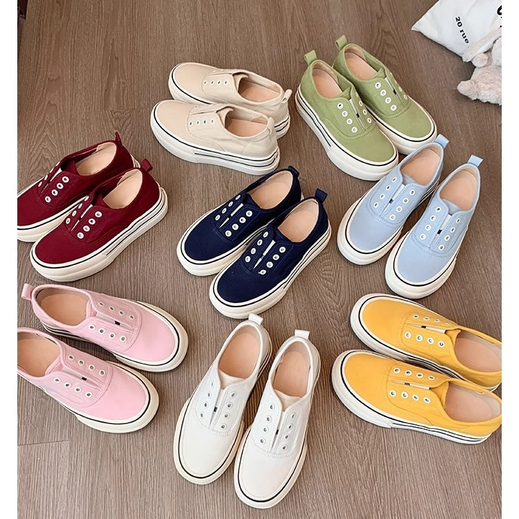 7cm厚底小白鞋帆布鞋女2025新款夏休闲鞋一脚蹬德训鞋精致女鞋
