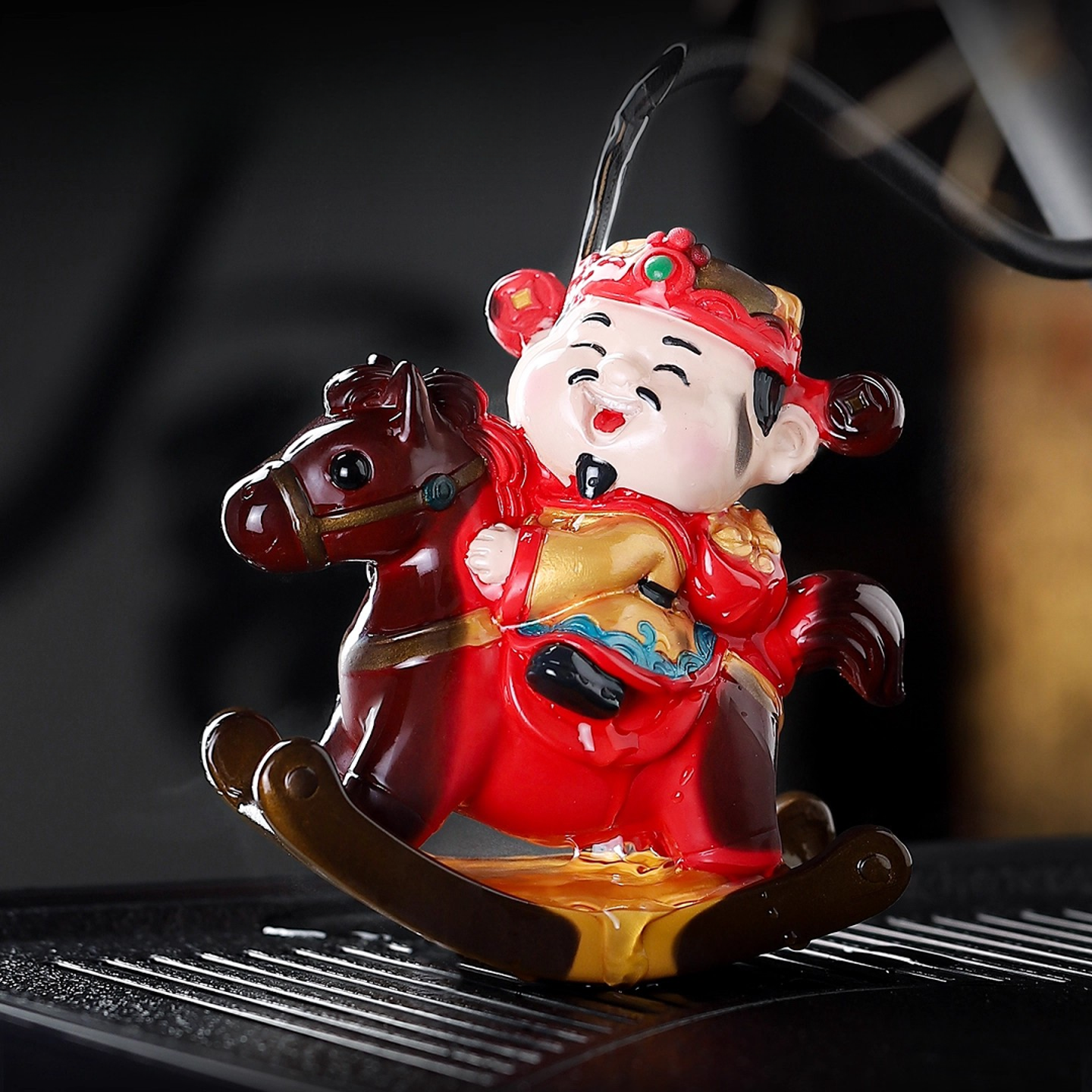 文创财神驾到变色茶宠摆件手工国潮可爱家用摇马财神茶道高档茶玩