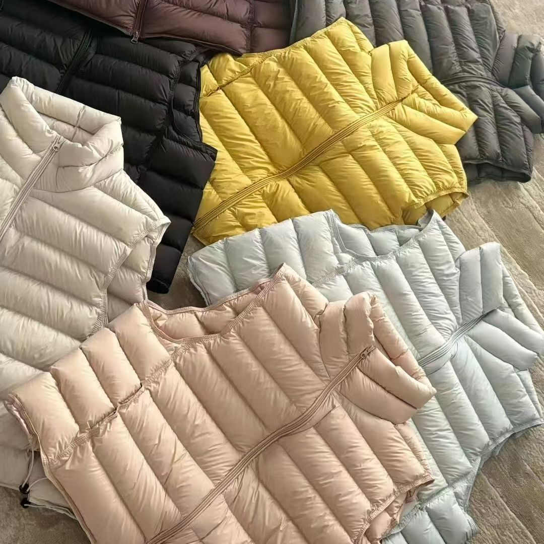 90白鸭绒秋冬新款排骨加厚羽绒马甲女短款立领保暖背心羽绒服马夹