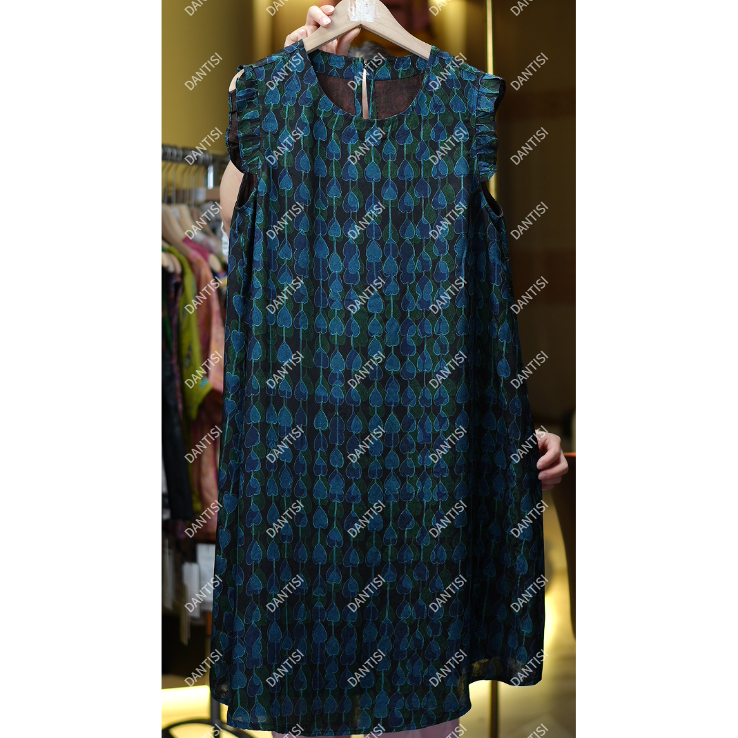 青羽《非遗美学》1458新中式复古荷叶边袖边连衣裙