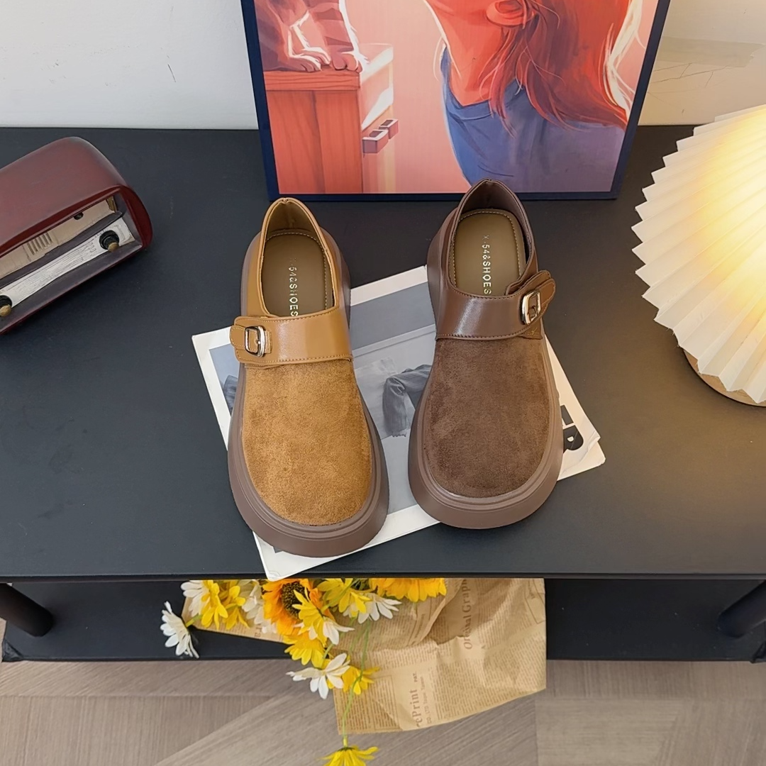 厚底拼接勃肯鞋女2025年秋季新款百搭一脚蹬乐福鞋单鞋