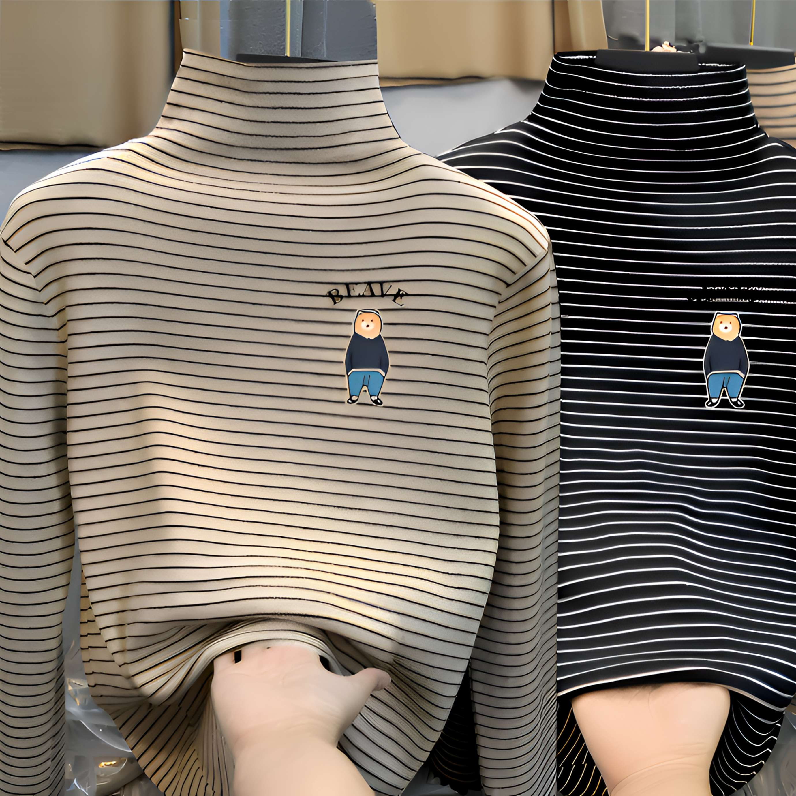 男女童秋冬季宝宝条纹百搭打底衫儿童保暖德绒长袖T恤半高领上衣