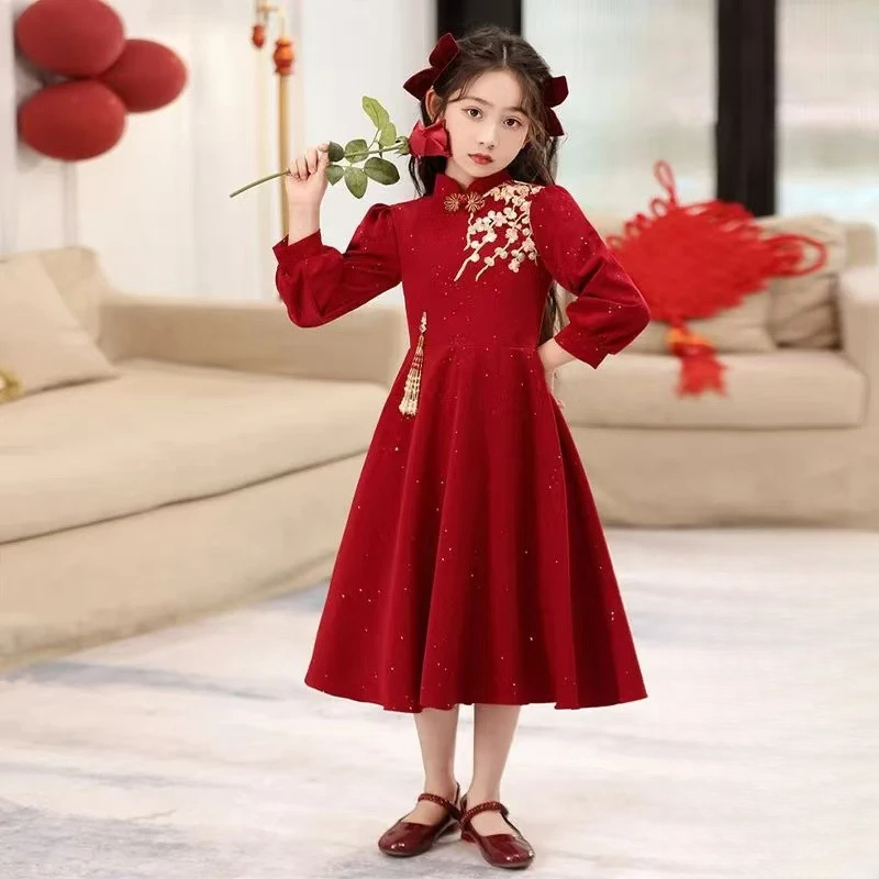 【中国风连衣裙】中小学生气质女童红色拜年服过年套装裙子收纳盒
