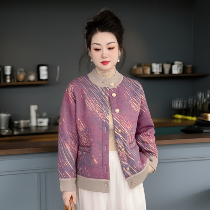 冬季中老年女装时尚气质加绒加厚洋气圆领外套针织衫宽松妈妈装