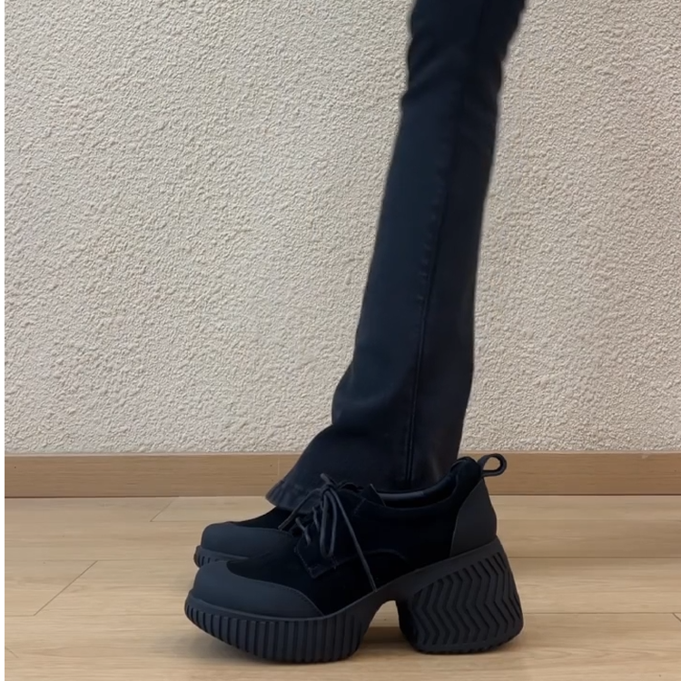 羊皮版真皮复古风时尚圆头系带防水台厚底不累脚休闲深口单鞋