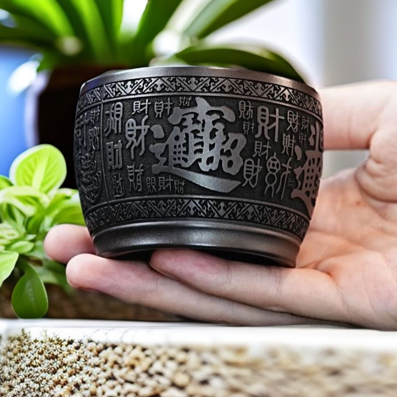 原矿紫砂茶具主人杯家用日进斗金招财陶瓷大号百财品茗杯对杯茶杯