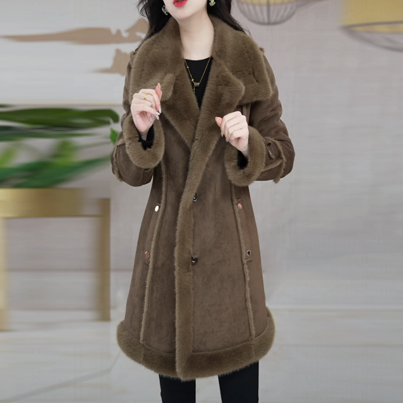 加绒加厚中长款毛呢外套女2025冬季新款时尚气质休闲百搭女士大衣