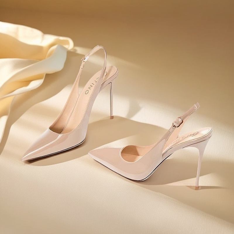 2025新款细跟尖头水钻高跟鞋皮面侧空法式气质休闲尖头气质百搭