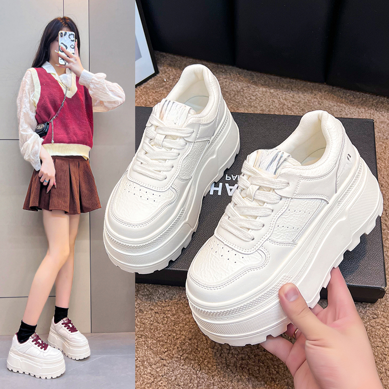 增高厚底网鞋百搭女鞋小白鞋9公分真皮面网红爆款厚底女鞋98鞋子